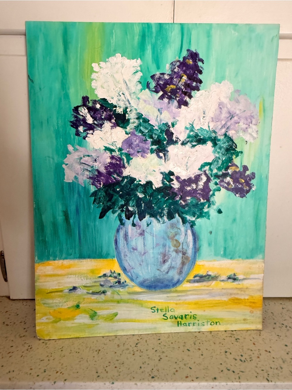 Original signed Turquoise Floral Canvas Wall Art